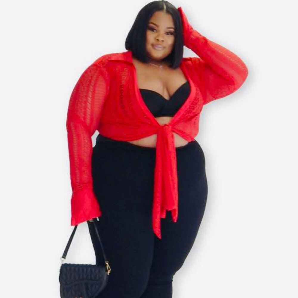Red Plus Size Netted Top